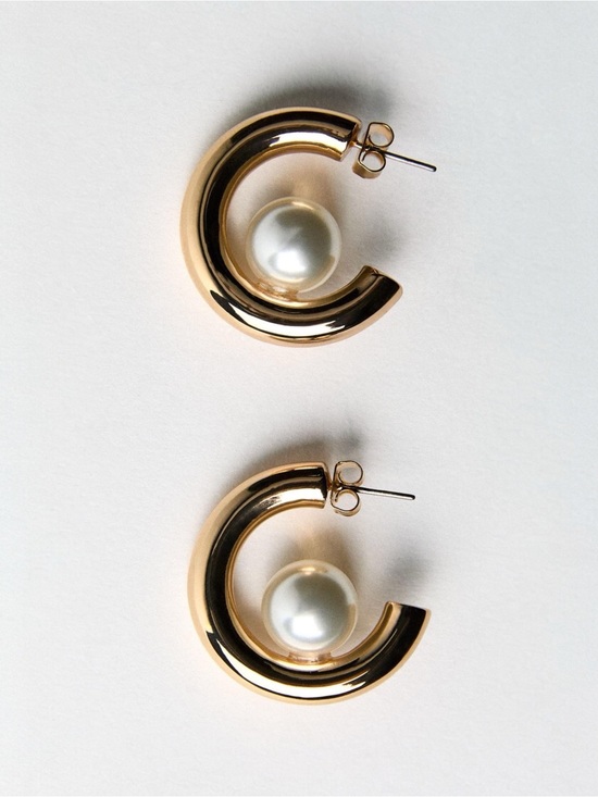 Zara Jewelry - Zara Hoop Earrings with Faux Pearl Accent - Women Jewelry